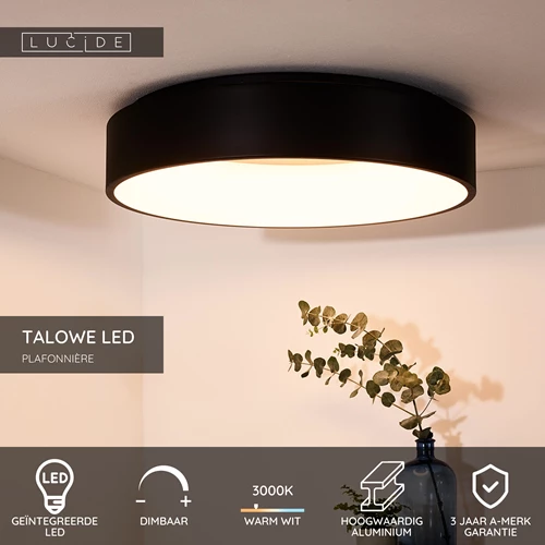 Lucide TALOWE LED - Plafonnière - Ø 60 cm - LED Dimb. - 1x42W 3000K - Zwart - USP